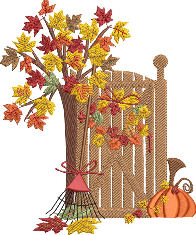 Autumn gate-Autumn ,gate, fall, leaves, machine embroidery, embroidery