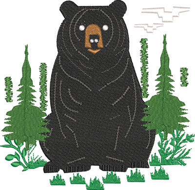 Black Bear in woods-Black Bear in woods, bear, woods, hunting, animal, machine embroidery