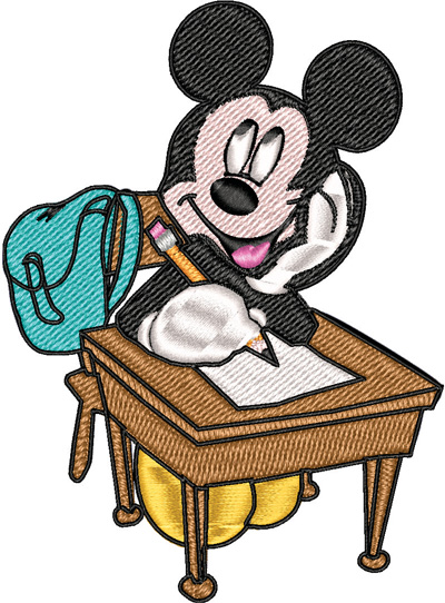 Mickey in school-Mickey in school, school, desk, mouse, elementary, machine embroidery