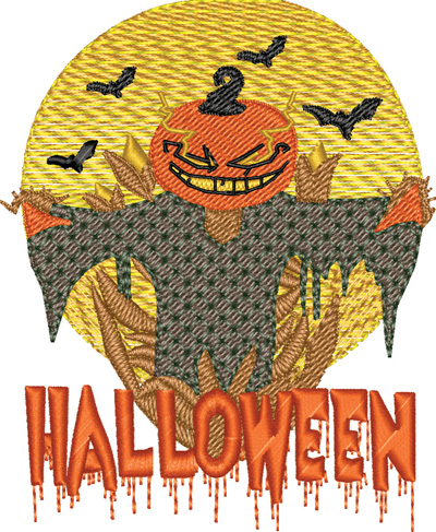 Scary Halloween-Scary Halloween, Halloween ,scarecrow, bats, machine embroidery